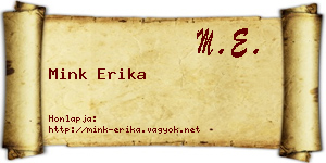 Mink Erika névjegykártya